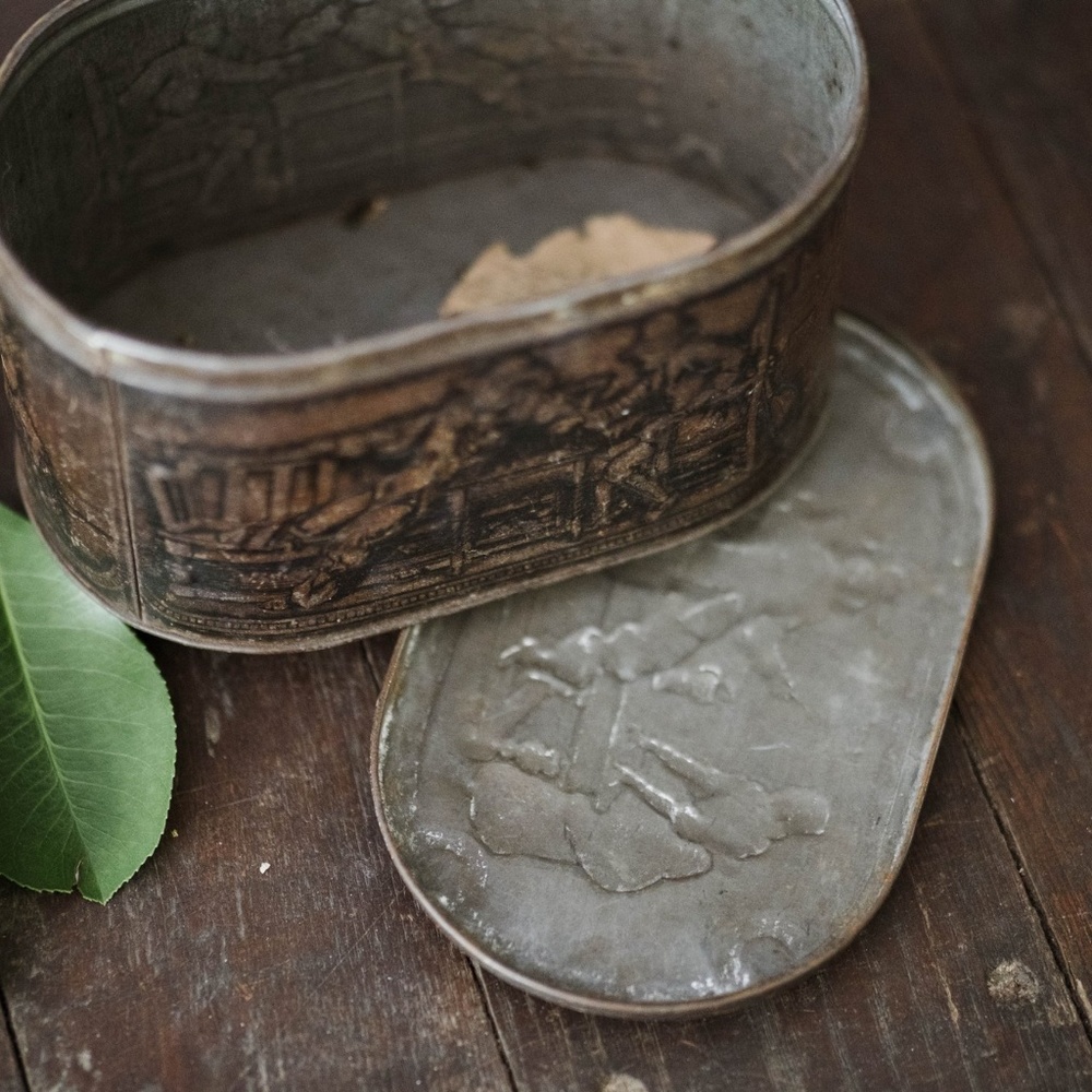 Genuine 1800s Antique Embossed Metal Container - Picture 4 of 4